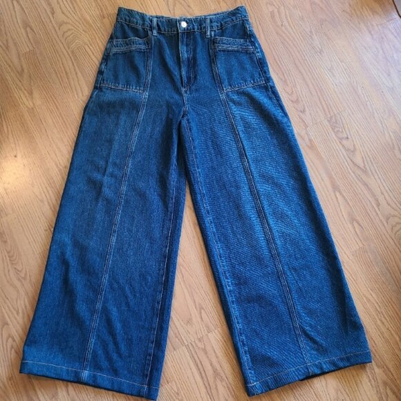 NEW NWOT! PAIGE DENIM PORTIA INSET POCKET FRONT SEAM WIDE LEG JEANS BRONX sz 29 - Picture 2 of 9